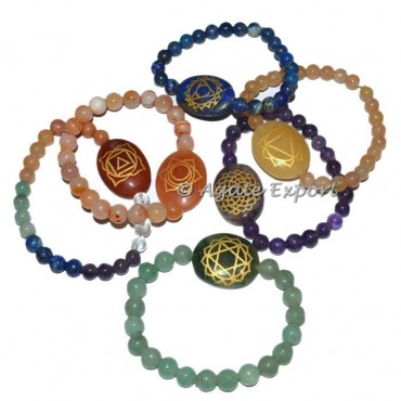 Seven Chakra Engraved Oval Bracelets Set
