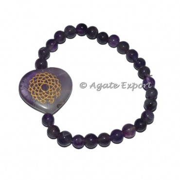 Crown Chakra Engraved Heart Bracelets