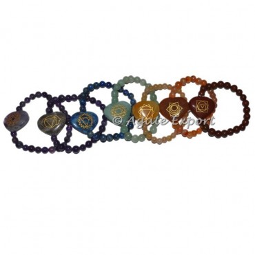 Seven Chakra Engraved Hearts Bracelet Set