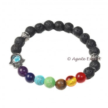 Lava With Hamsa 7 Chakra Bracelet