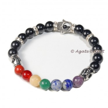 Black Agate 7 Chakra Hamsa Bracelet