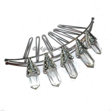 Crystal Quartz  5 Pencil Silver Crown