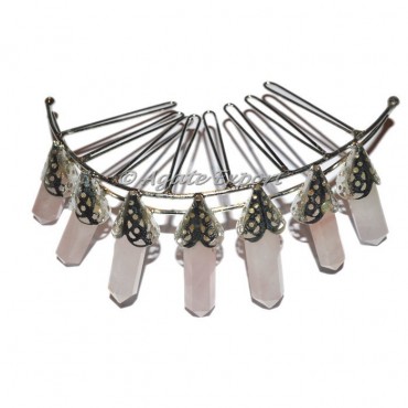 Rose Quartz 7 Pencil Silver Crown