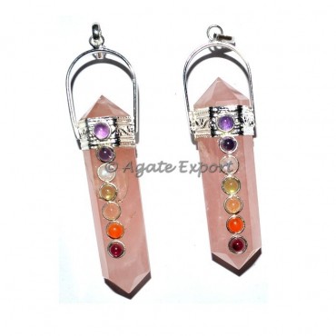 Rose Quartz Double Point Chakra Stone Pendants