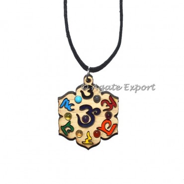 Seven Chakra Wooden Pendant