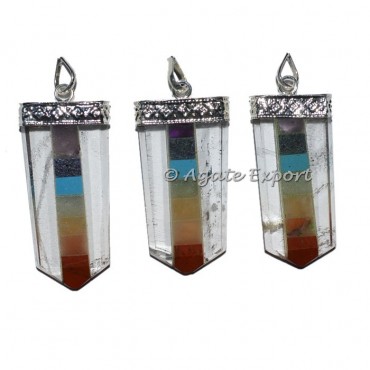 Bonded 7 Chakra Crystal Quartz Pendant