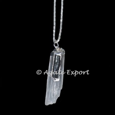 Crystal With Tourmaline Silver Electro Necklace