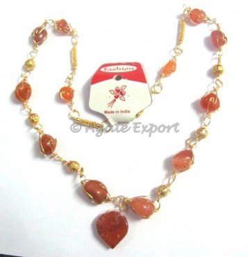 Akik Tumbled Stone Cage Necklace