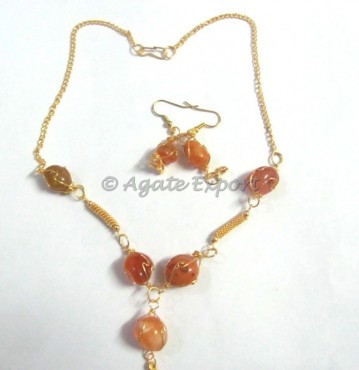 Akik Stone Cage Necklace Set