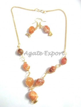 Akik Tumbled Cage Necklace Set