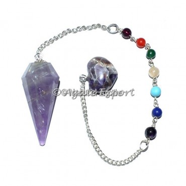 Amethyst 12 Faceted Chakra Pendulums with Small He