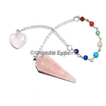 Rose Quartz 12 Faceted Chakra Pendulums with Small
