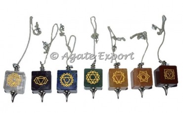 Chakra Engraved Cub Pendulums Set
