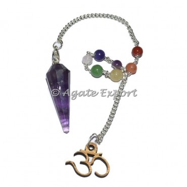 Amethyst 12 Faceted Chakra Beads Pendulums with Om