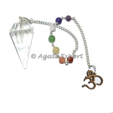 Crystal Quartz 12 Faceted Chakra Beads Pendulums with Om
