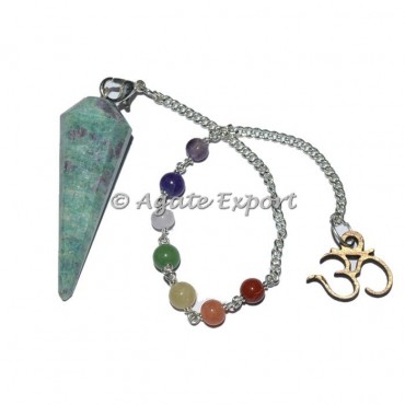 Ruby Zeosite 12 Faceted Chakra Beads Pendulums with Om