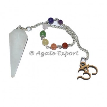 White Selenite Chakra Beads Pendulums with Om