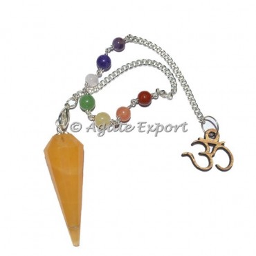 Golden Quartz 12 Faceted Chakra Beads Pendulums with Om