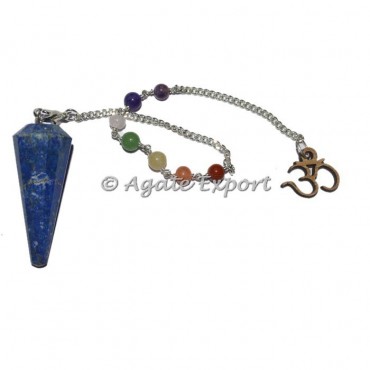 Lapis Lazuli 12 Faceted Chakra Beads Pendulums with Om