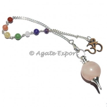 Rose Quartz Ball Chakra Beads Pendulums with Om