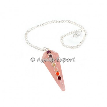 Rose Quartz Seven Chakra Faceted Pendulum