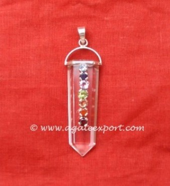 Crystal Quartz 7 Chakra Faceted Pendant.