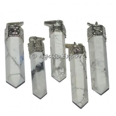 White Howlite Cap Pencil Pendants