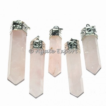 Rose Quartz Cap Pencil Pendants