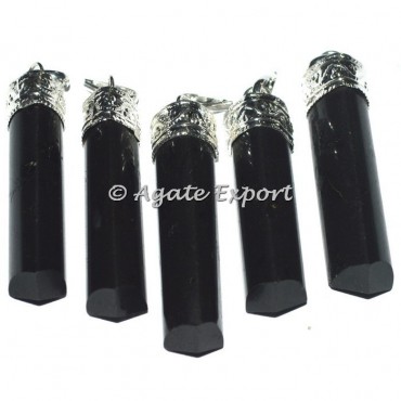Black Tourmaline Cap Pencil Pendants