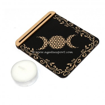 Triple Moon With Flower Of Life Tarot Card Holder