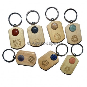 Engraved Chakra Wood Keychain Set with Chakra Ston