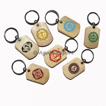 Engraved Chakra Wood Keychain With Chakra Cabs