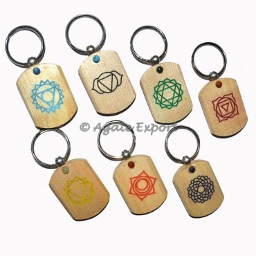 Engraved Chakra Wood Keychain Set