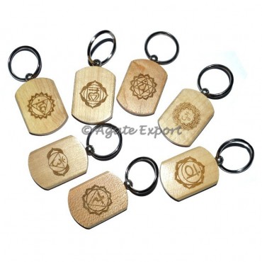 Chakra Wood Engraved Keychain Set