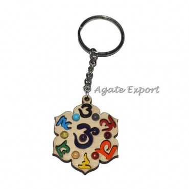 Seven Chakra Sanskrit Wooden Key ring