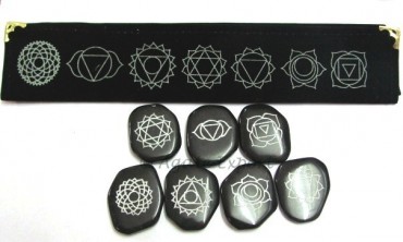 Black Agate  Chakra Stones With Chakra Pouch