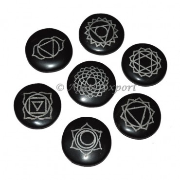 Seven Chakra Black Agate Disc Set With Silver