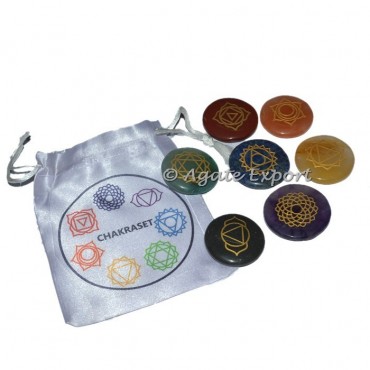 Engraved Chakra Disc Set with Color Chakra Symbol Pouch