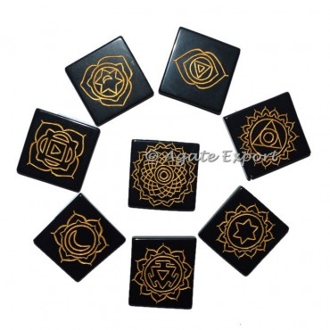 Black Agate Square Thymus Chakra Set