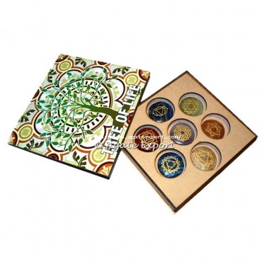 Accent Printed Tree Of Life Engraved Seven Chakra Set with Box