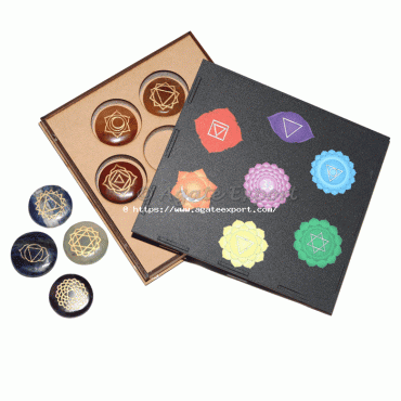 Engraved Chakra Set with Colourful Seven Chakra Symbols on Box