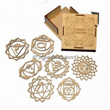 Engraved Seven Chakra Wooden Coaster Set