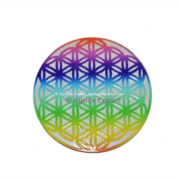 7 Chakra Flower Of Life Wooden Coaster