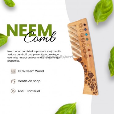 Neem Wood Comb with Chakra Symbols
