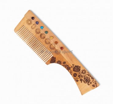 Neem Wood Comb with Chakra Symbols