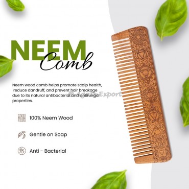 Engraved 7 Chakra Neem Wood Comb