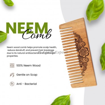 Floral Neem Wood Comb