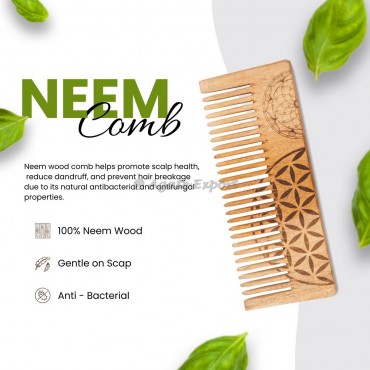 Neem Wood Comb with Flower of Life and Dreamcatcher Design
