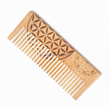 Neem Wood Comb with Flower of Life and Dreamcatcher Design Alternate