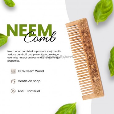 Chakra With Floral Neem Wood Comb